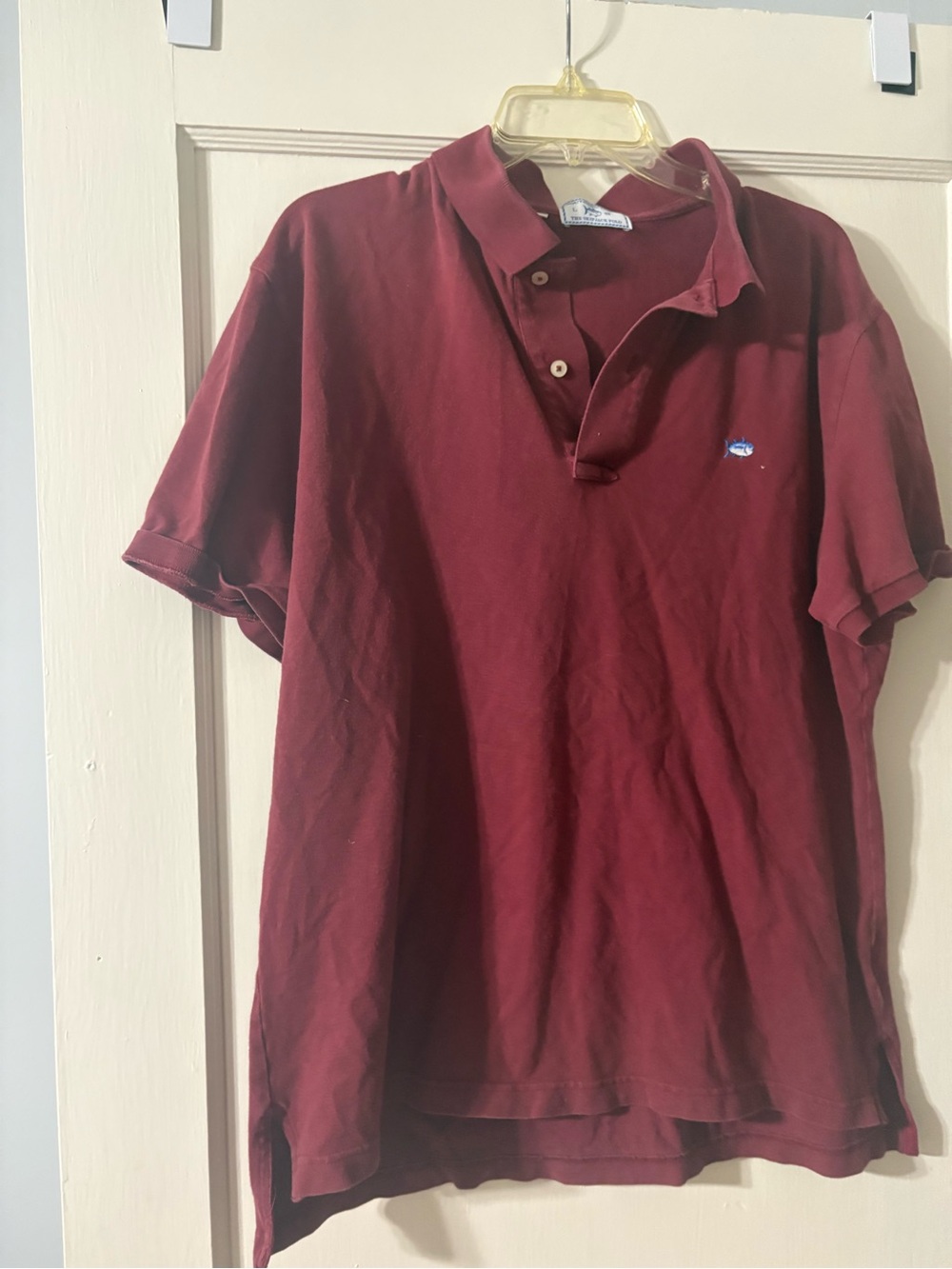 Vintage Southern Tide Men's Burgundy Polo Shirt with Contrast Logo